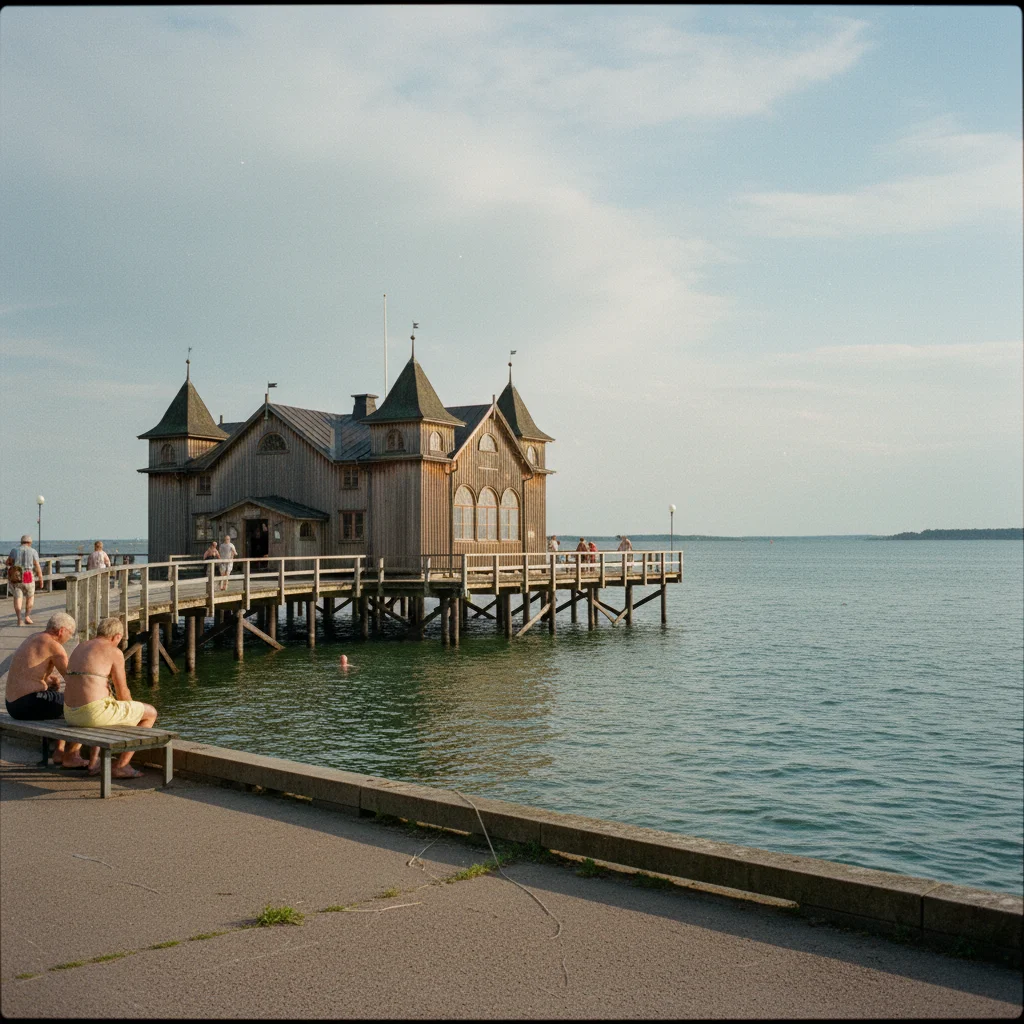 Das historische Kallbadhuset Badehaus in Malmö auf Stelzen im Öresund