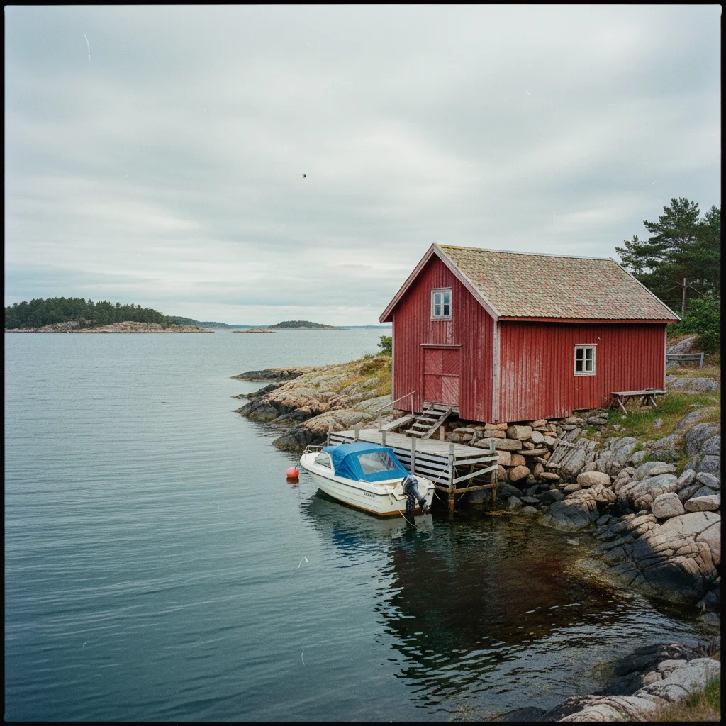 Kragerø an der Südküste Norwegens mit weißen Holzhäusern am Wasser