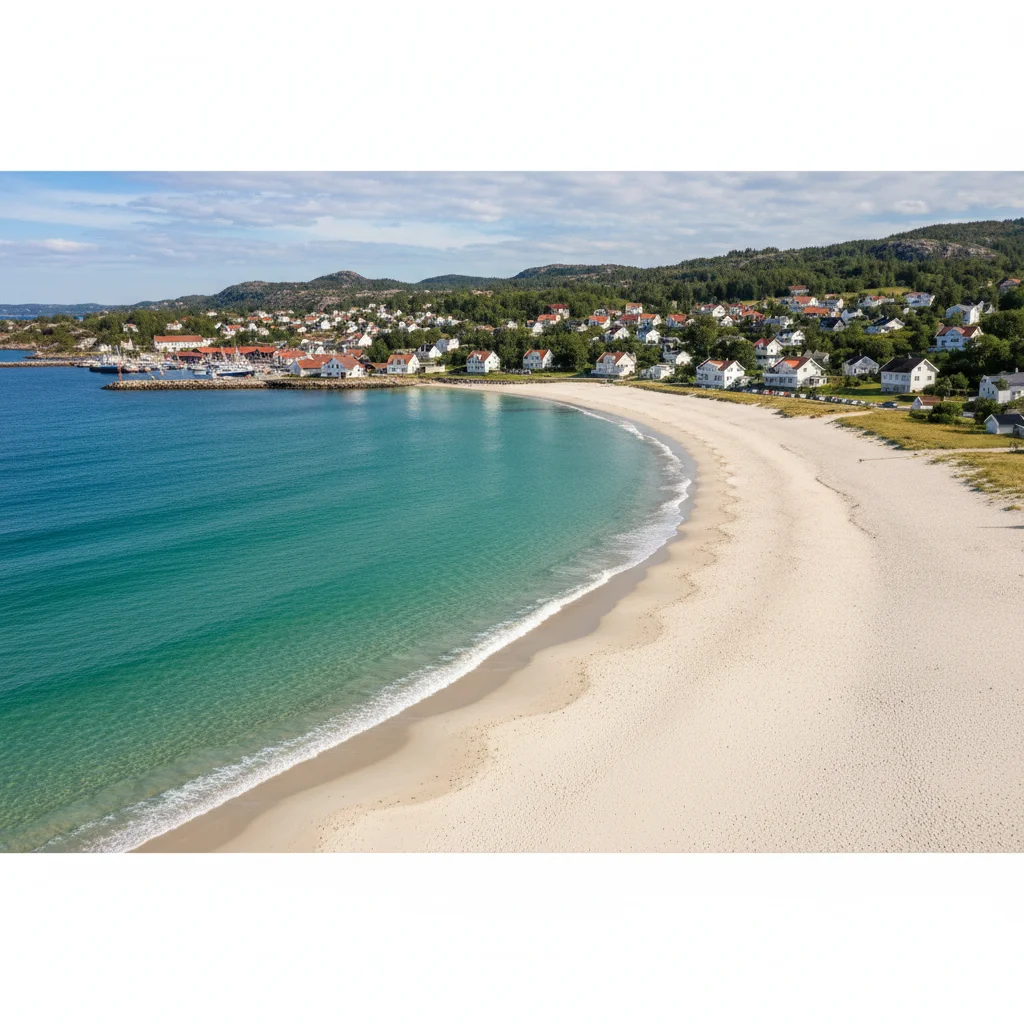 Strand von Mandal mit Badegästen im Sommer
