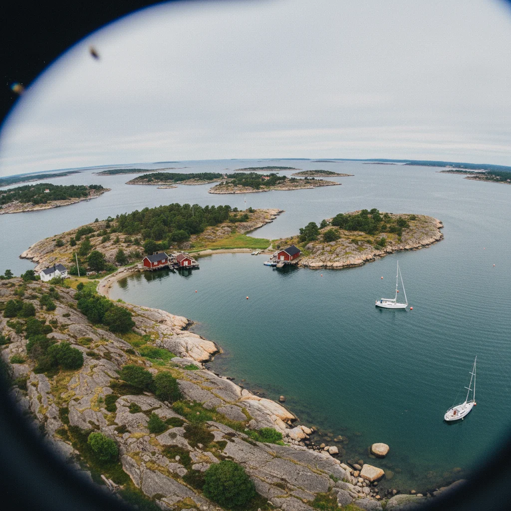 Schärenlandschaft in Südnorwegen mit kleinen Booten