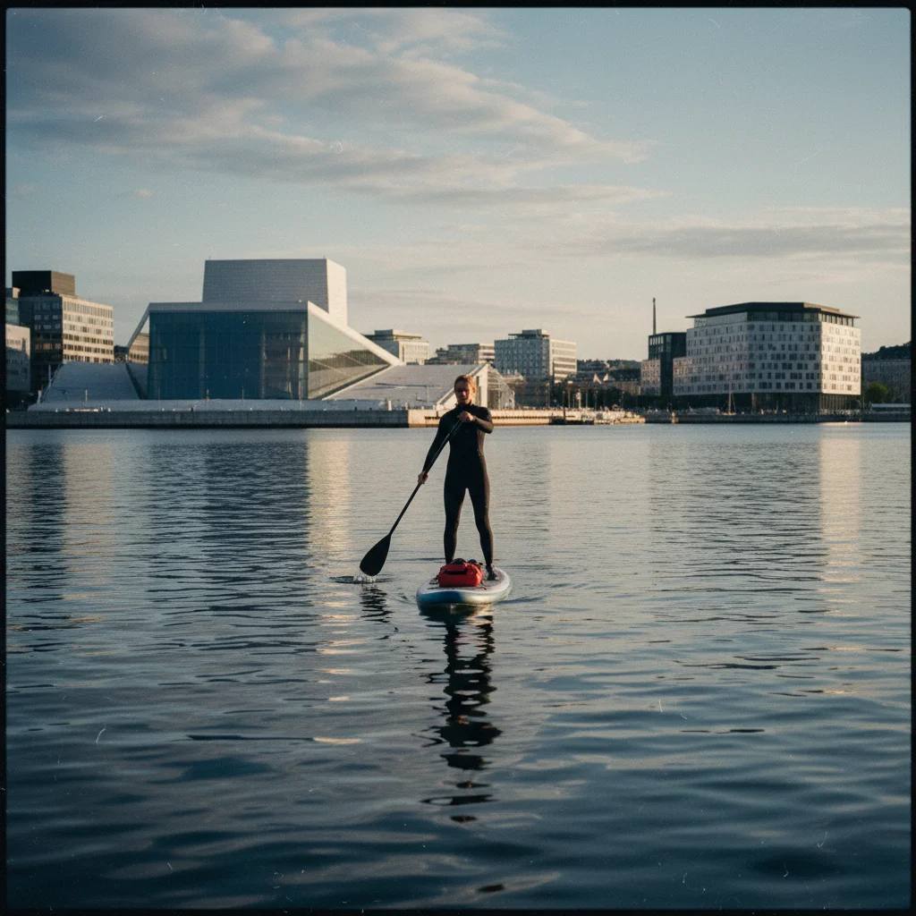 SUP im Oslofjord mit Blick auf das Opernhaus
