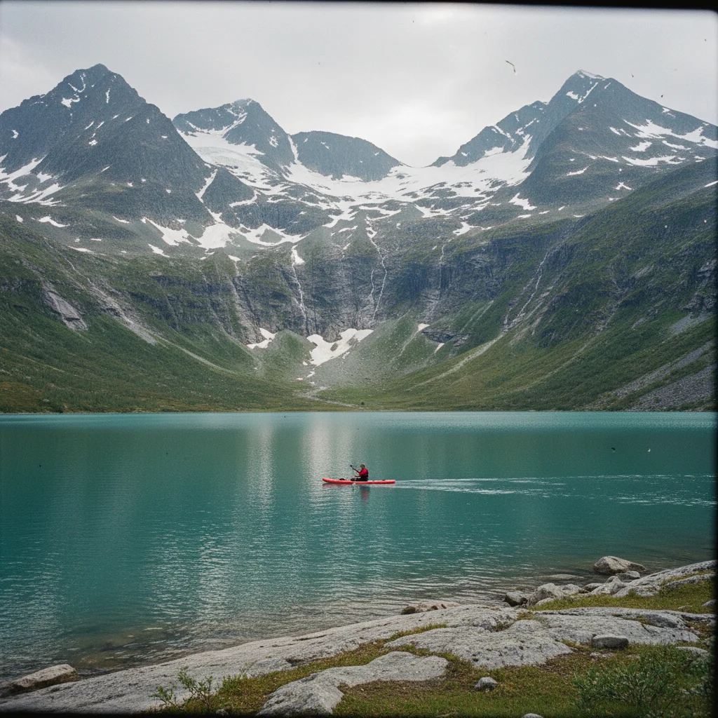 SUP auf einem Bergsee im Jotunheimen-Gebirge