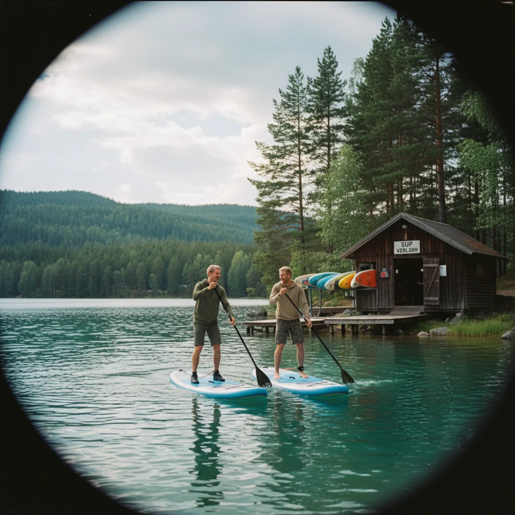 SUP-Verleihstation an einem norwegischen Fjord