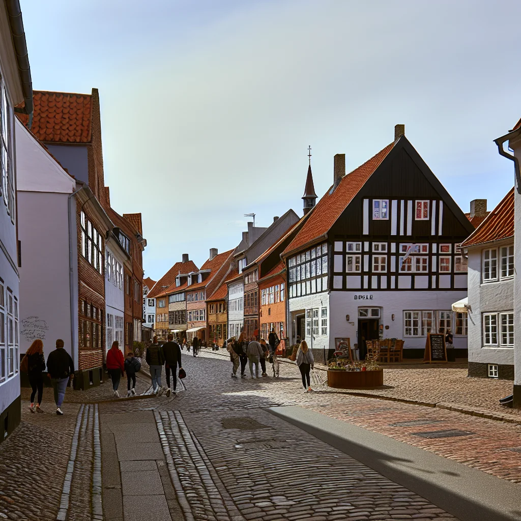 Malerische Gassen in der Altstadt von Svendborg mit bunten Fachwerkhäusern