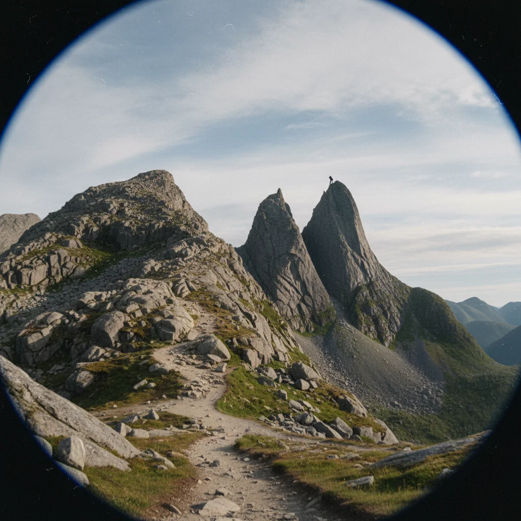 Die Svolværgeita Felsnadel mit ihren zwei markanten Spitzen über Svolvær