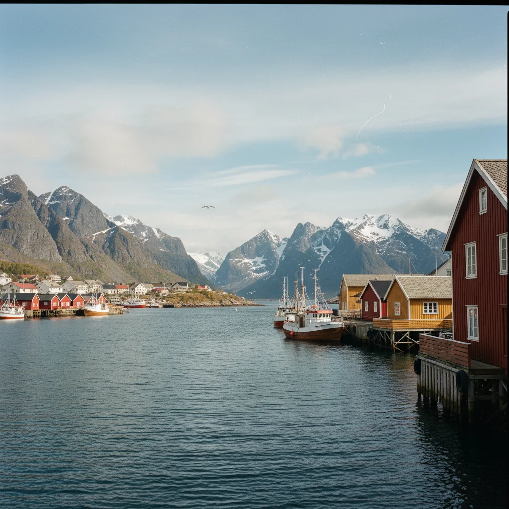 Hafen von Svolvær mit Fischerbooten und Bergen im Hintergrund
