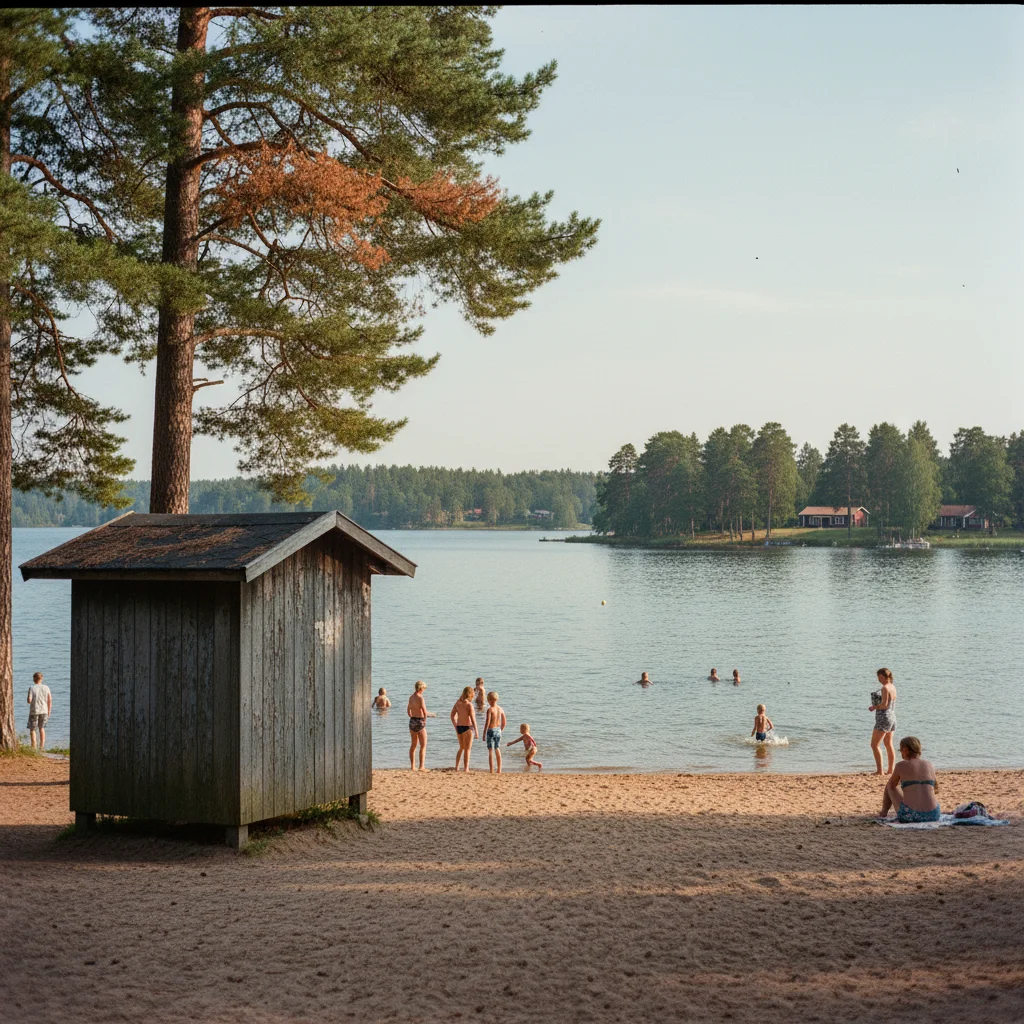 Naturreservat und See in Täby mit Wanderweg und Birken