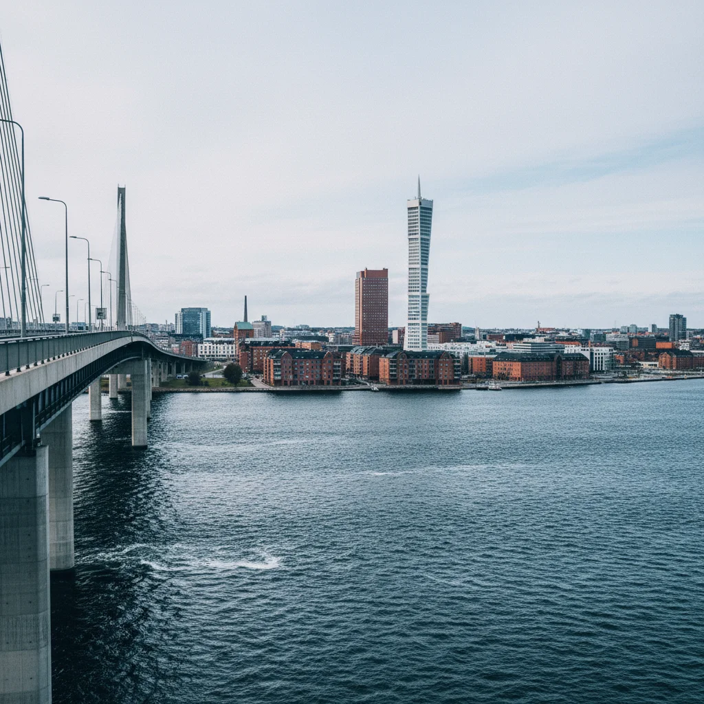 Blick auf Malmö und den Turning Torso von der Öresundbrücke