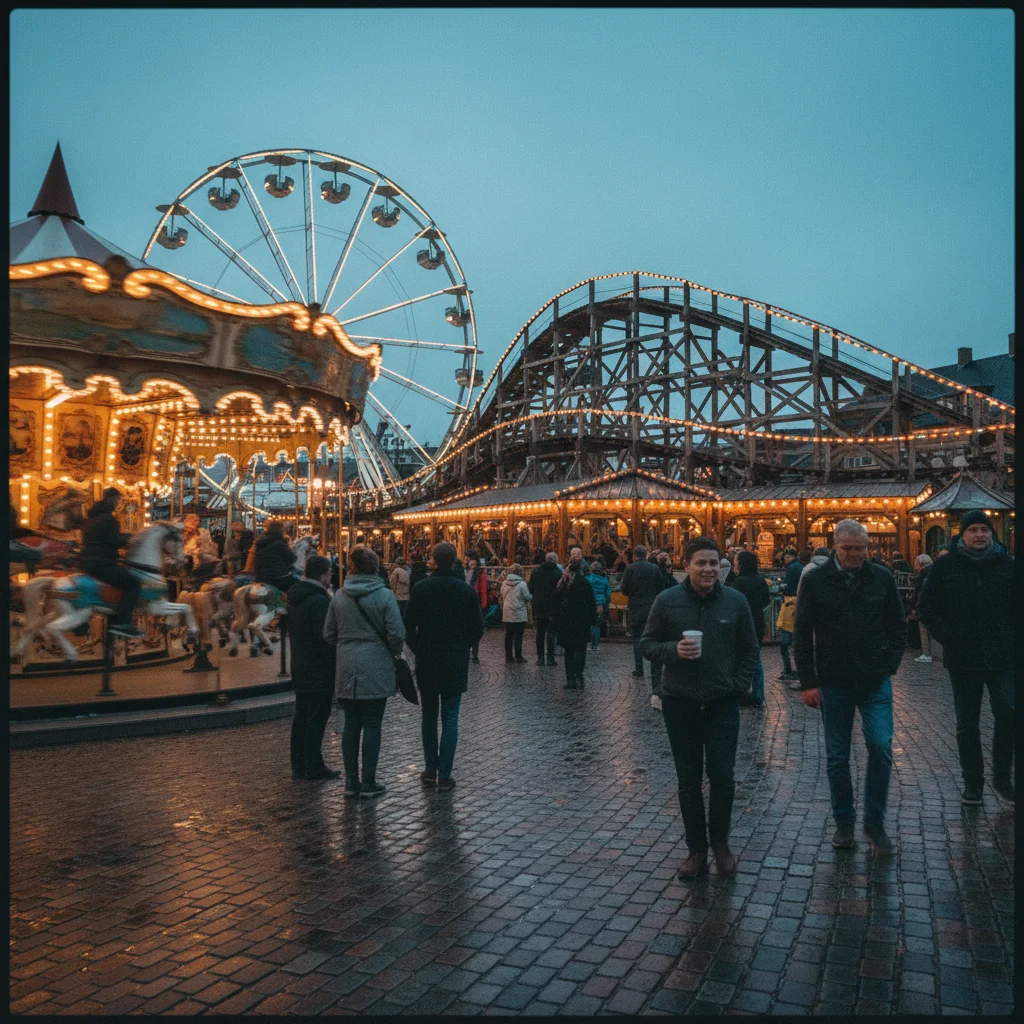 Der Tivoli Vergnügungspark in Kopenhagen mit seinen bunten Lichtern und historischen Fahrgeschäften