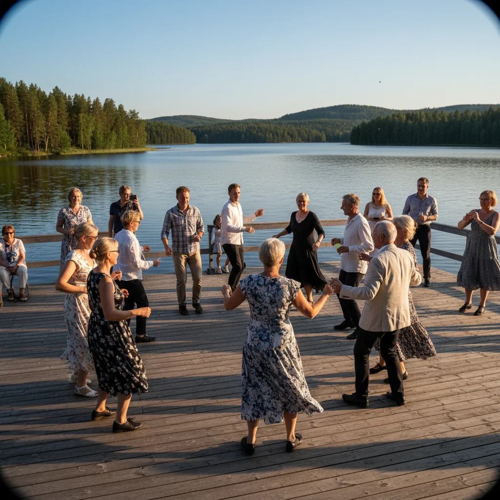 Traditioneller Lavatanssit-Tanzpavillon in Finnland am See