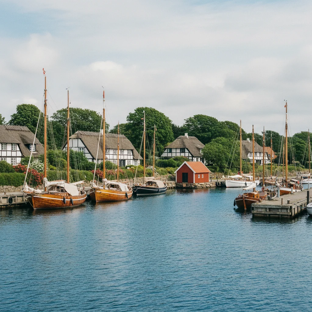 Der ruhige Hafen von Troense auf Tåsinge mit Segelbooten