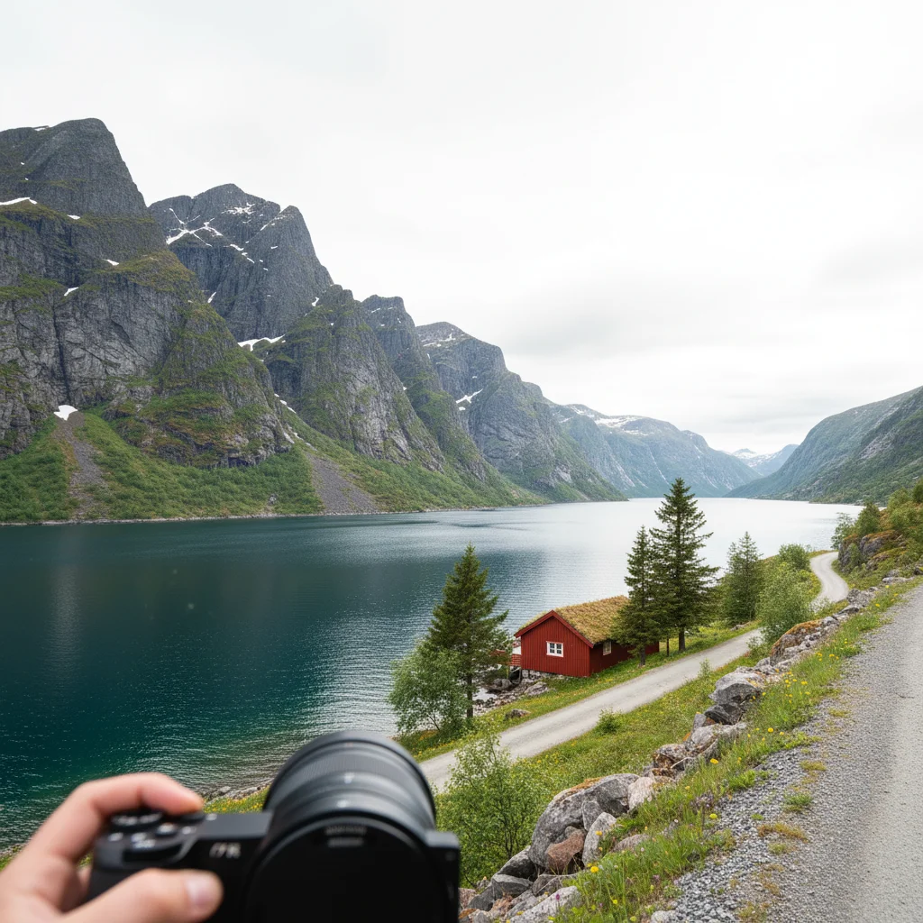 Taucher unter Wasser in einem norwegischen Fjord