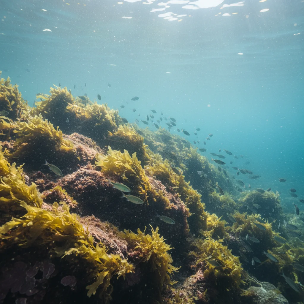 Unterwasserlandschaft in der Ostsee mit Steinriff und Algen