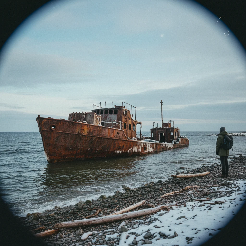 Taucher an einem Schiffswrack auf dem Meeresgrund in Norwegen