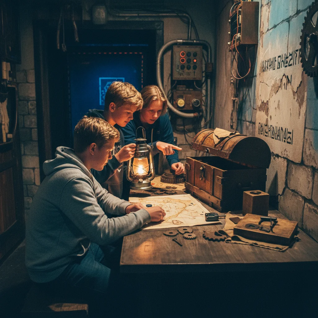 Teenager lösen Rätsel in einem Escape Room in Dänemark