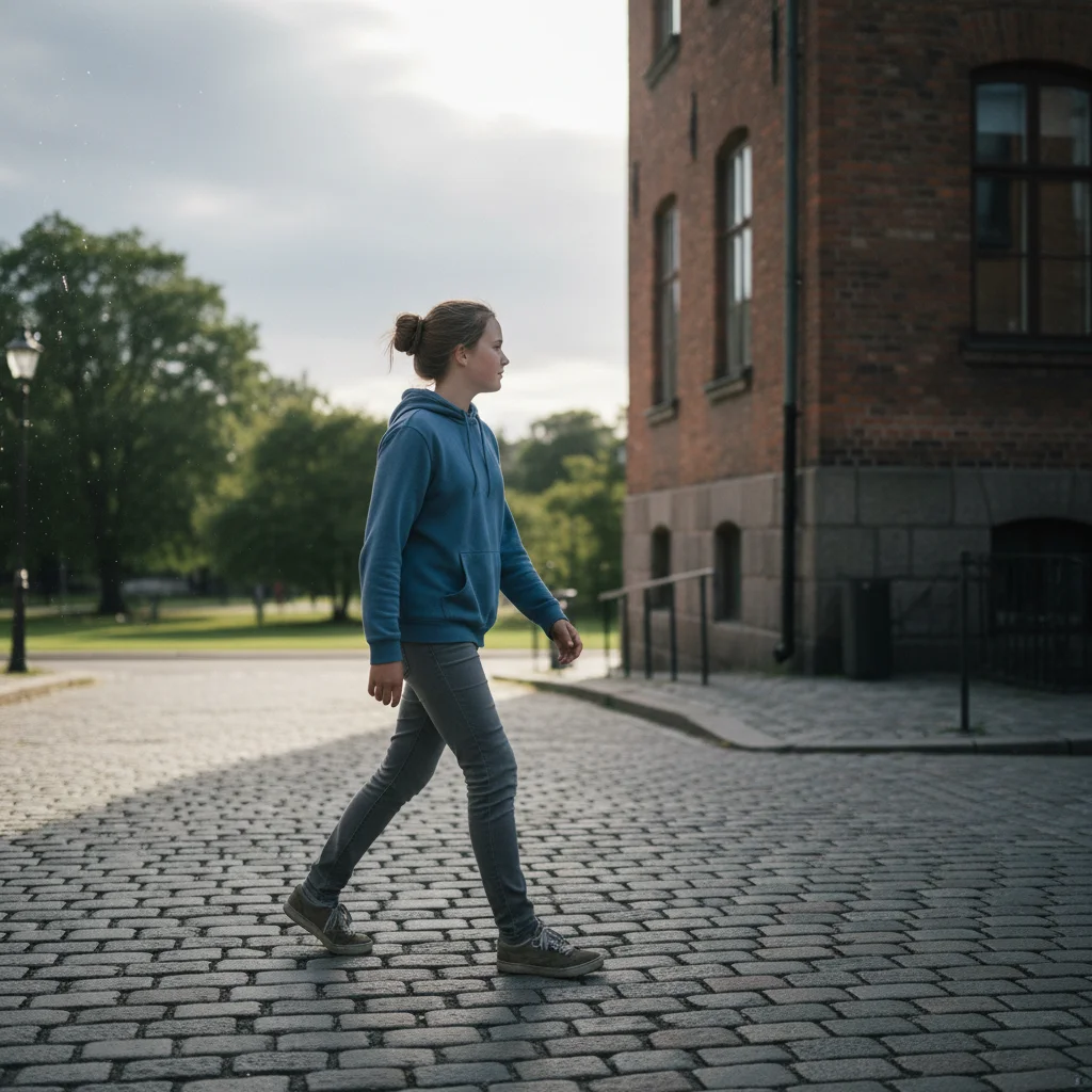 Teenager in Oslo vor moderner Architektur