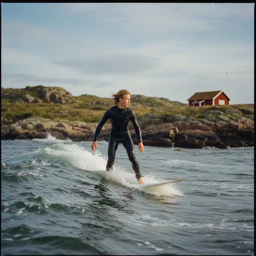 Surfer am Strand in Nordnorwegen
