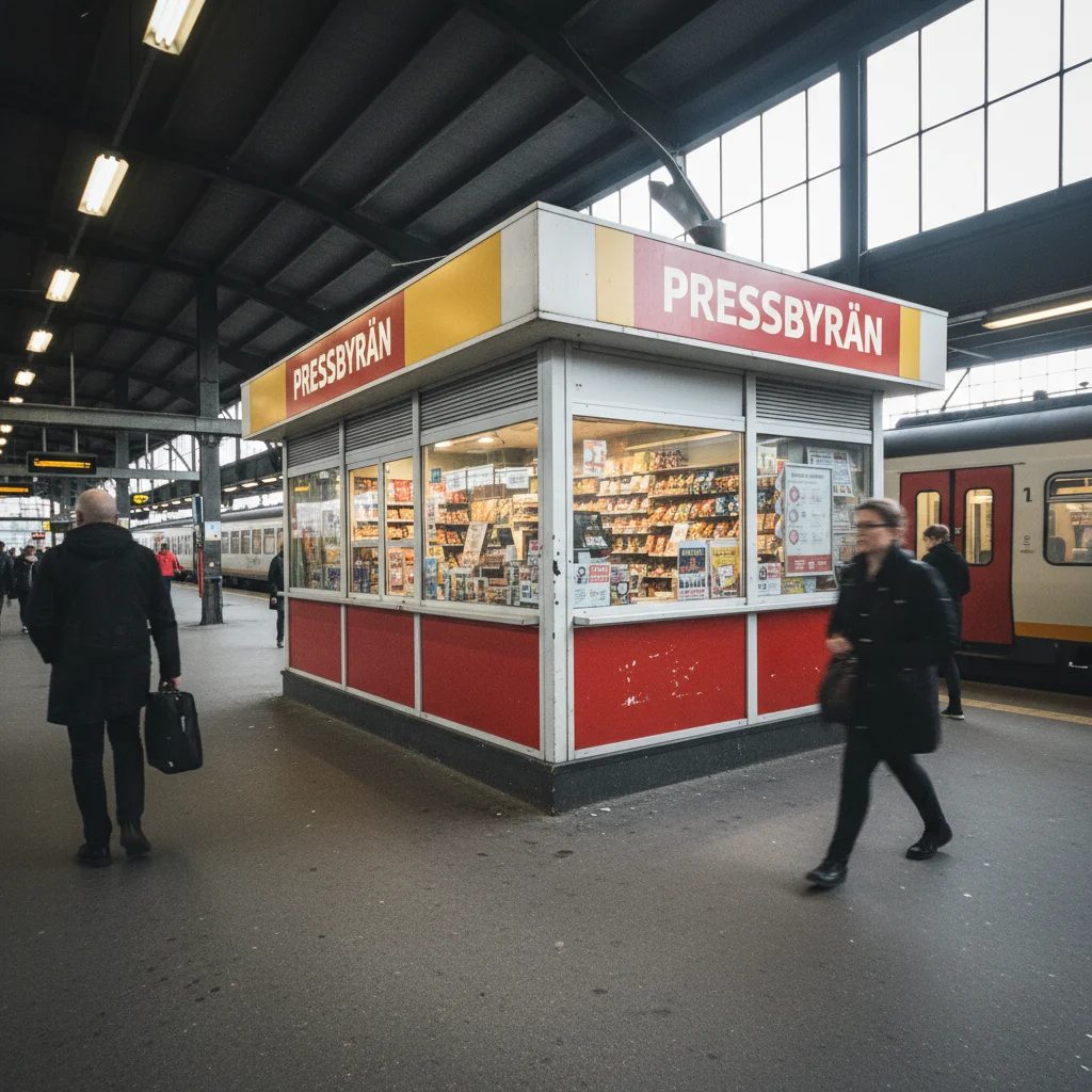 Pressbyrån-Kiosk an einem schwedischen Bahnhof