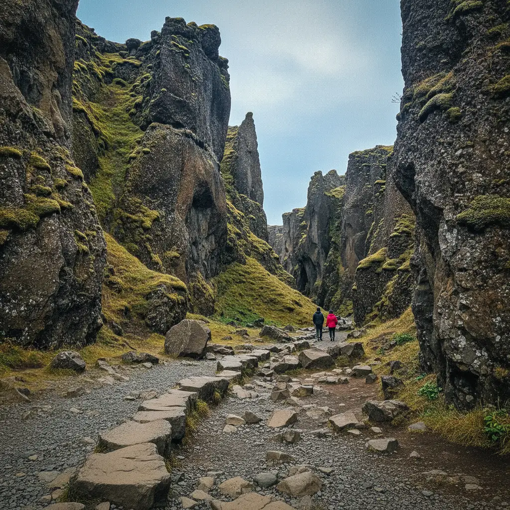 Die Allmännerschlucht Almannagjá in Þingvellir, historischer Versammlungsort der Wikinger