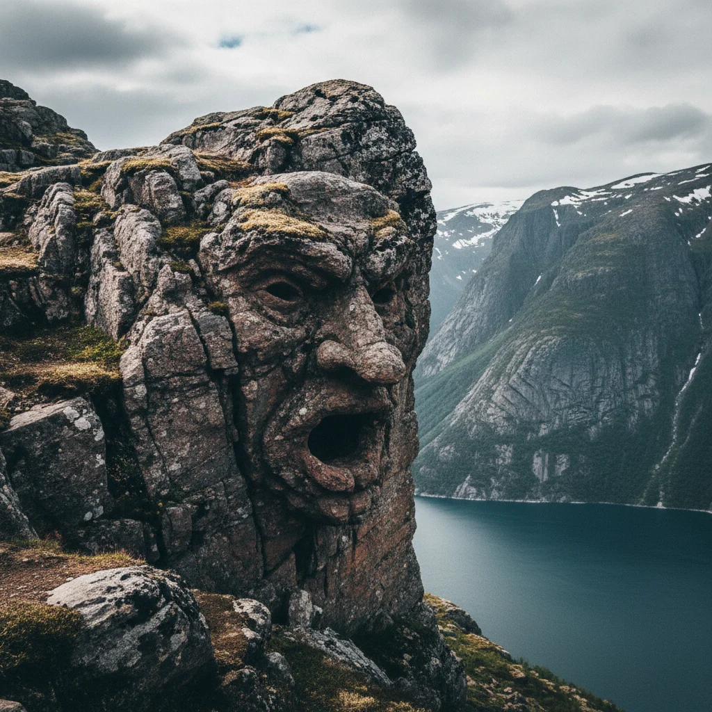 Dramatische Felsformation in Norwegen, die an einen Troll erinnert