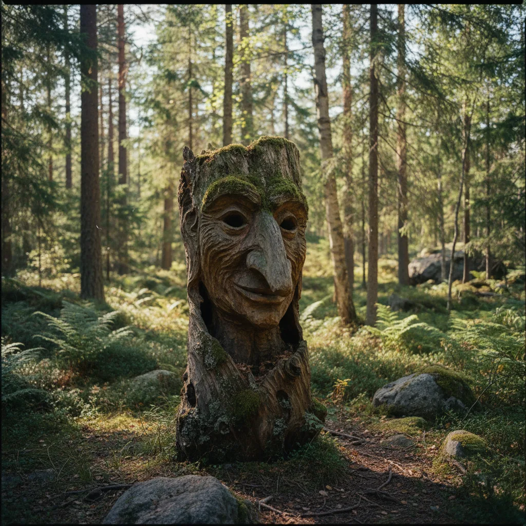 Trollskulptur in einem norwegischen Wald
