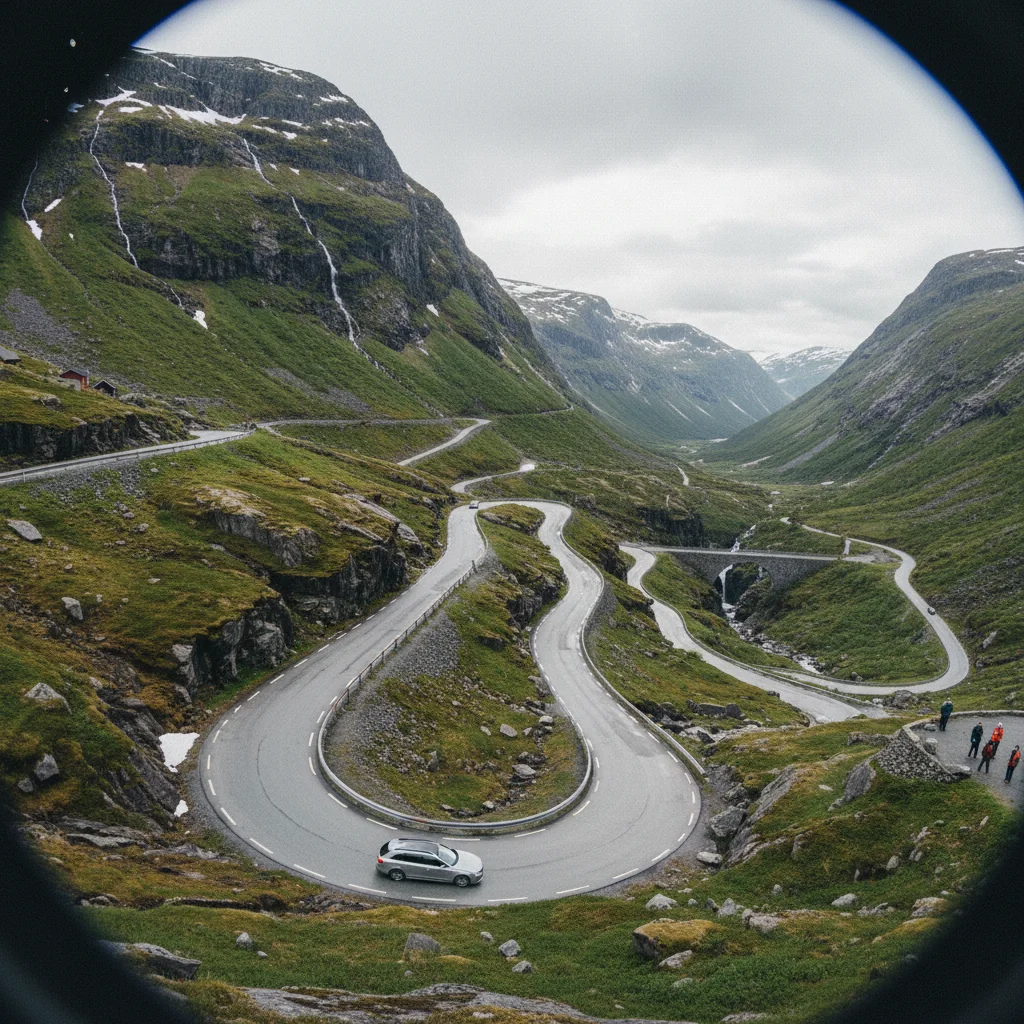 Die elf Haarnadelkurven des Trollstigen von oben