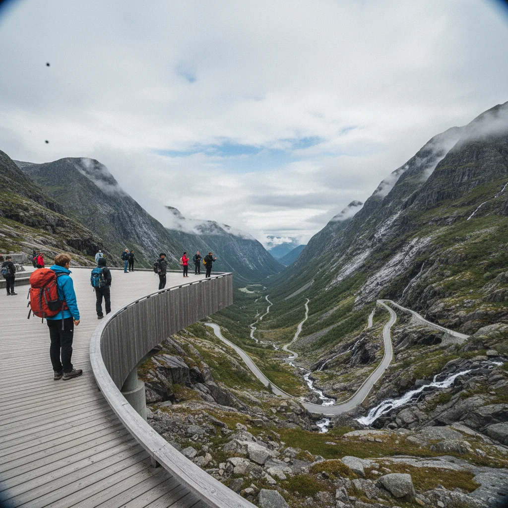 Die Aussichtsplattform am Trollstigen ragt über den Abgrund