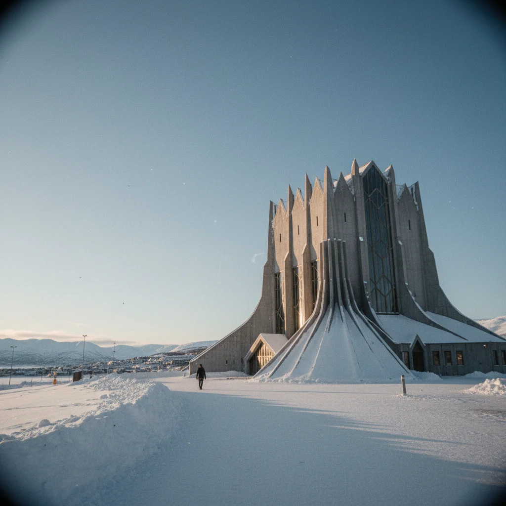 Die Eismeerkathedrale in Tromsø mit ihrer markanten dreieckigen Form