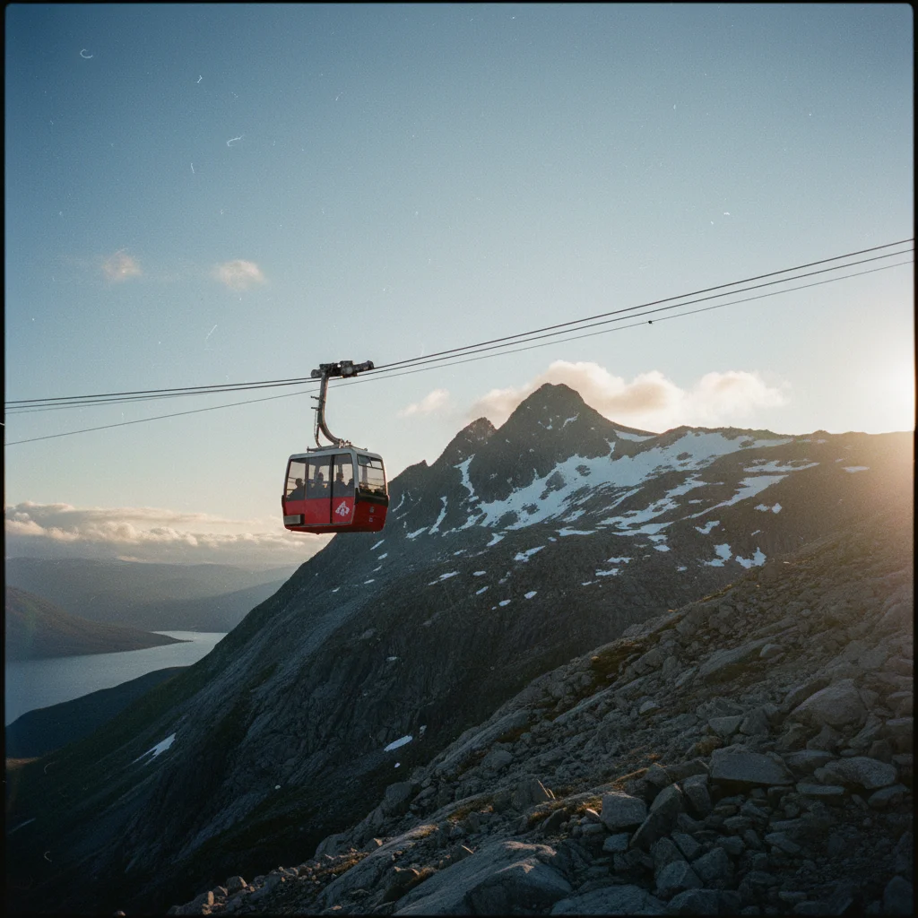 Blick von der Bergstation des Fjellheisen über Tromsø und die umliegenden Fjorde