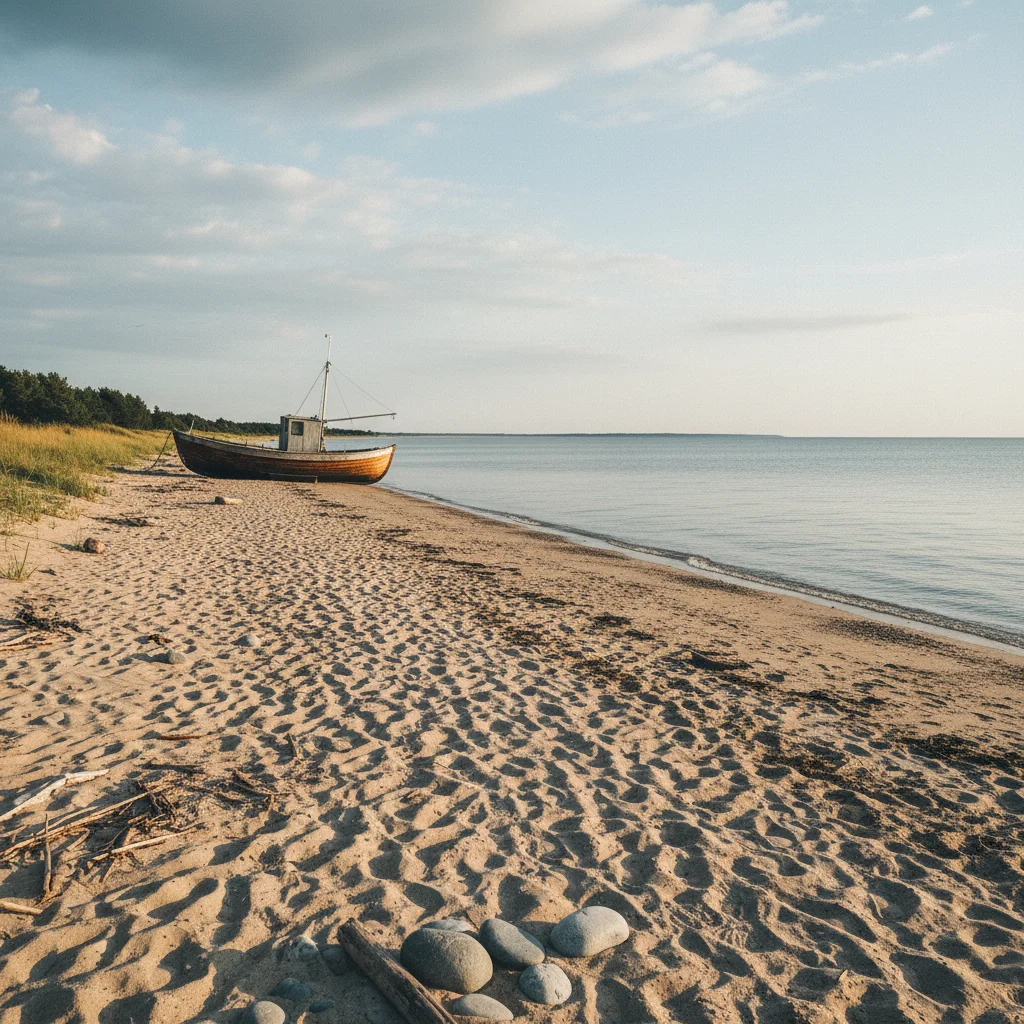 Ruhiger Strand auf der Insel Tunø mit Blick auf das Kattegat