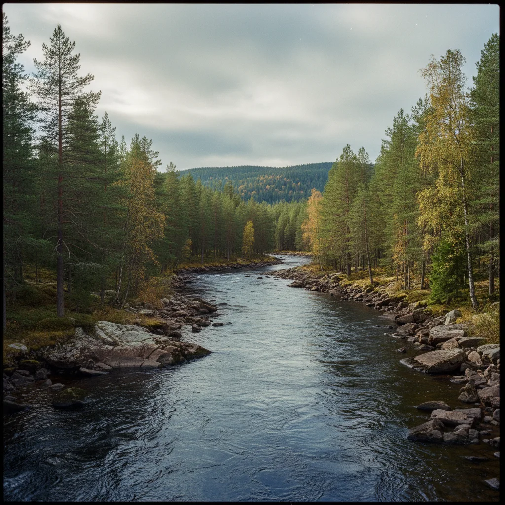 Klarer Fluss schlängelt sich durch die Fjälllandschaft im Urho-Kekkonen Park