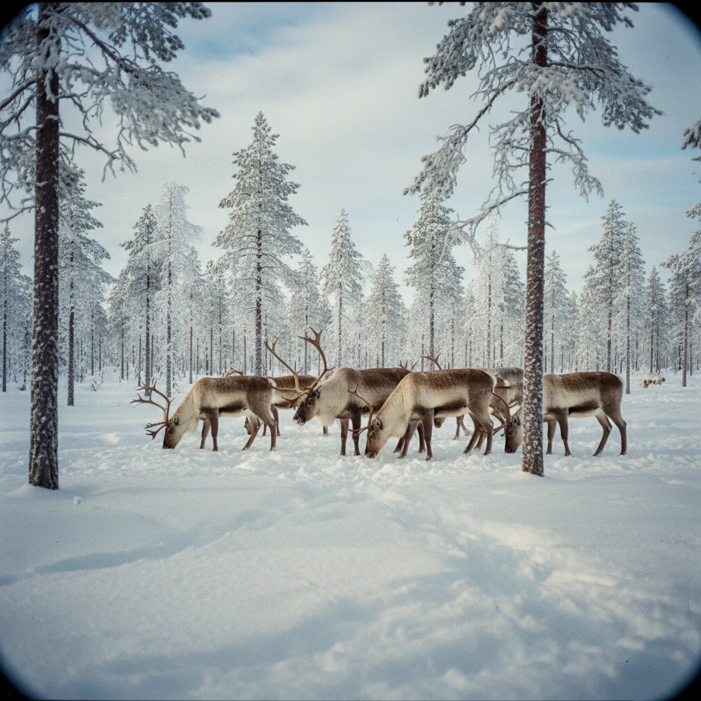 Rentiere grasen auf einer Fjällweide im Urho-Kekkonen Nationalpark
