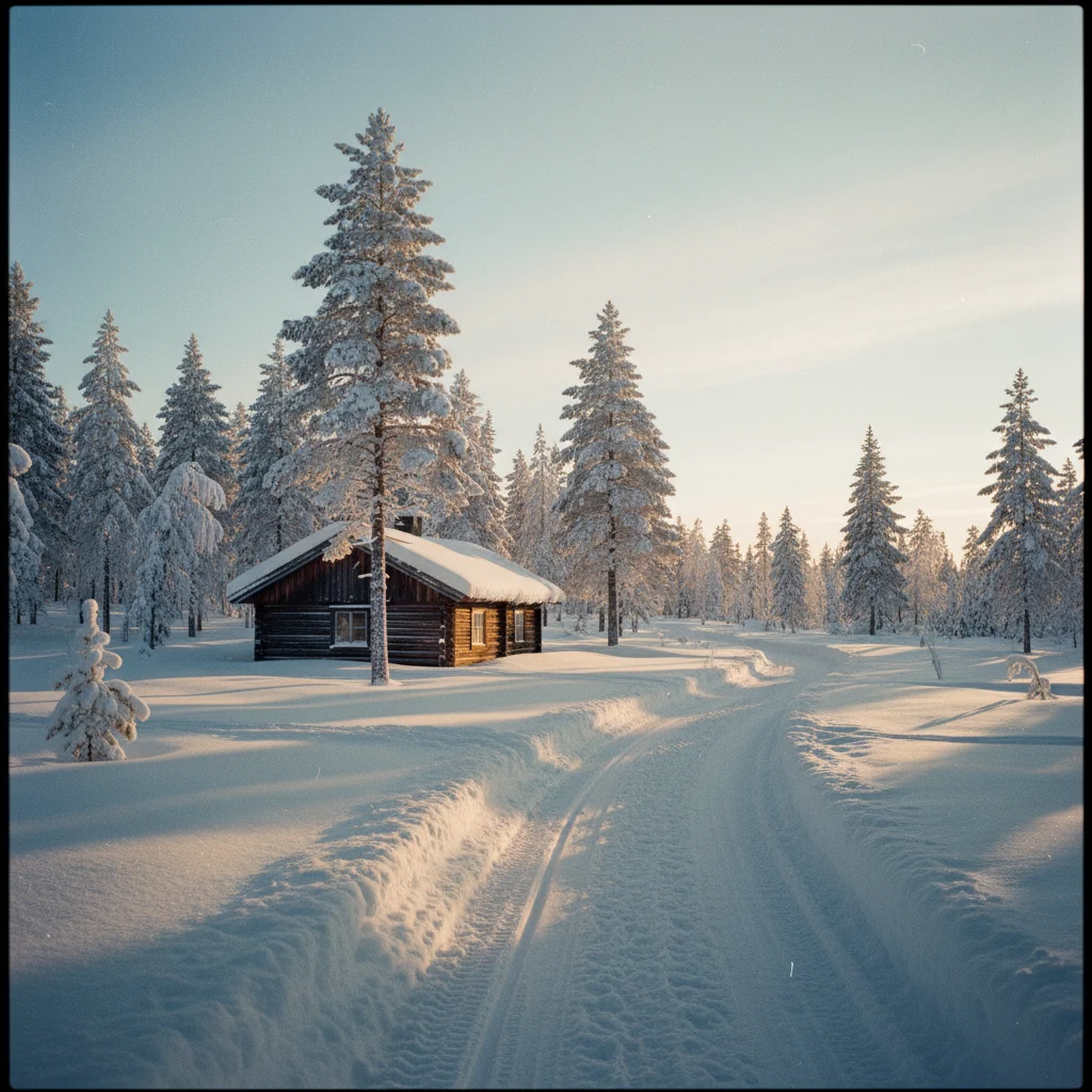 Tief verschneite Fjälllandschaft im Urho-Kekkonen Nationalpark bei Polarnacht