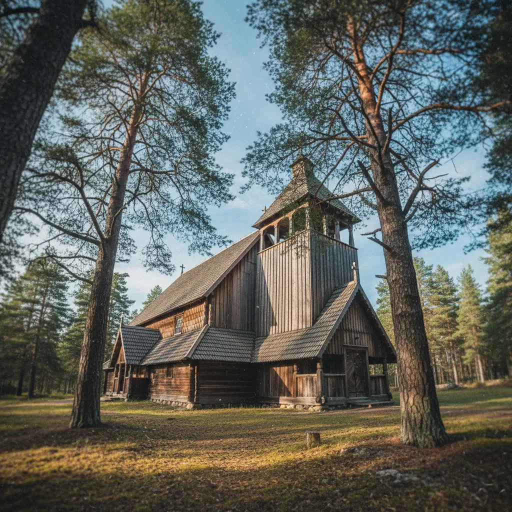 Alte Holzkirche von Petäjävesi im Grünen