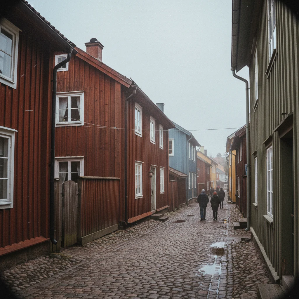 Bunte Holzhäuser in der Altstadt von Rauma