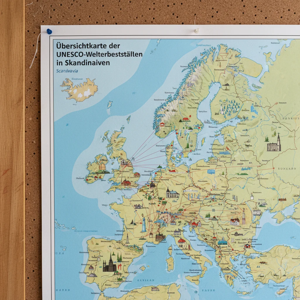Übersichtskarte der UNESCO-Welterbestätten in Skandinavien