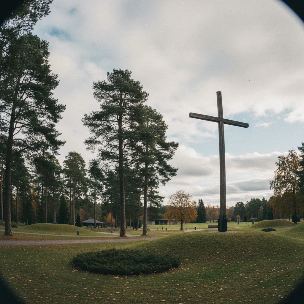 Skogskyrkogården in Stockholm mit Birkenallee und modernistischer Kapelle