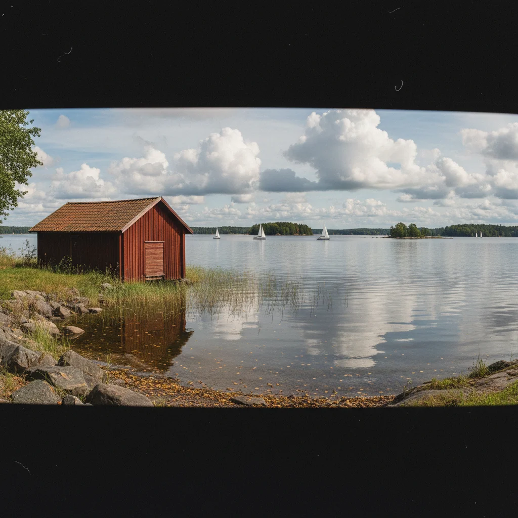 Der Mälaren in Uppland mit Inseln, Booten und Abendlicht über dem Wasser