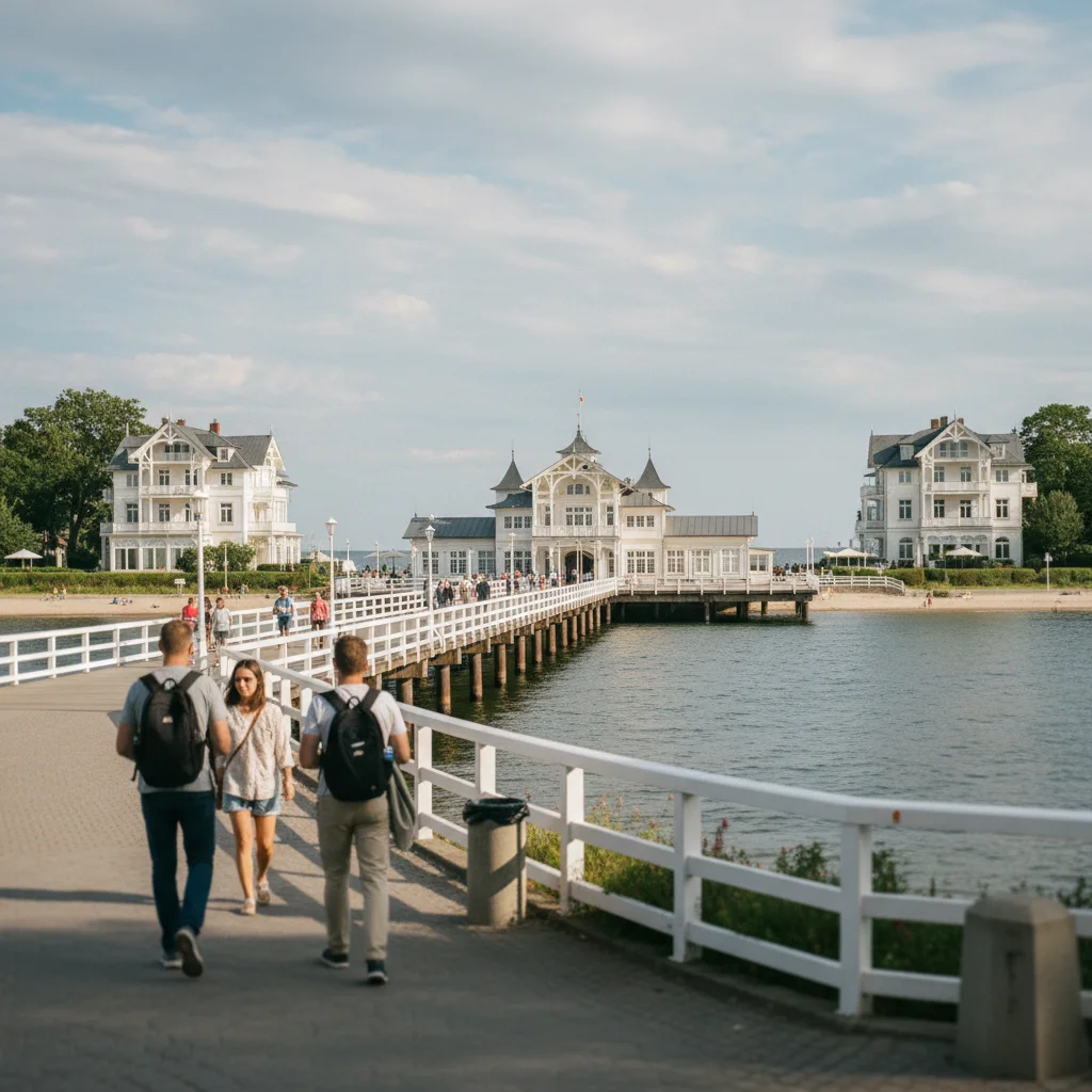 Die Seebrücke von Ahlbeck auf Usedom mit weißer Bäderarchitektur