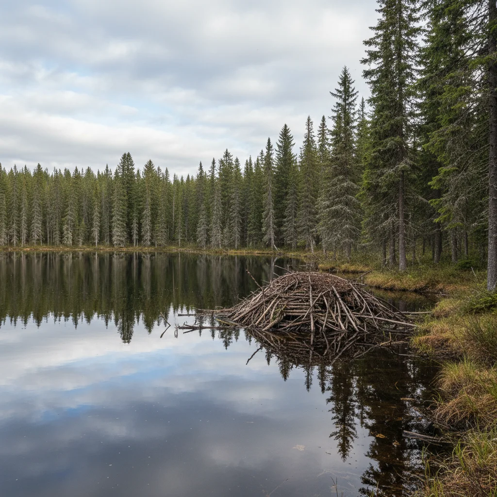 Weite Wildnislandschaft im Inland von Västerbotten mit See, Birkenwald und Fjäll am Horizont