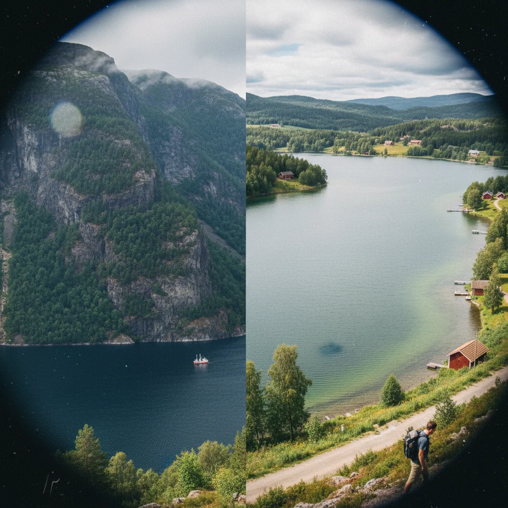Gegenüberstellung eines norwegischen Fjords und eines schwedischen Sees