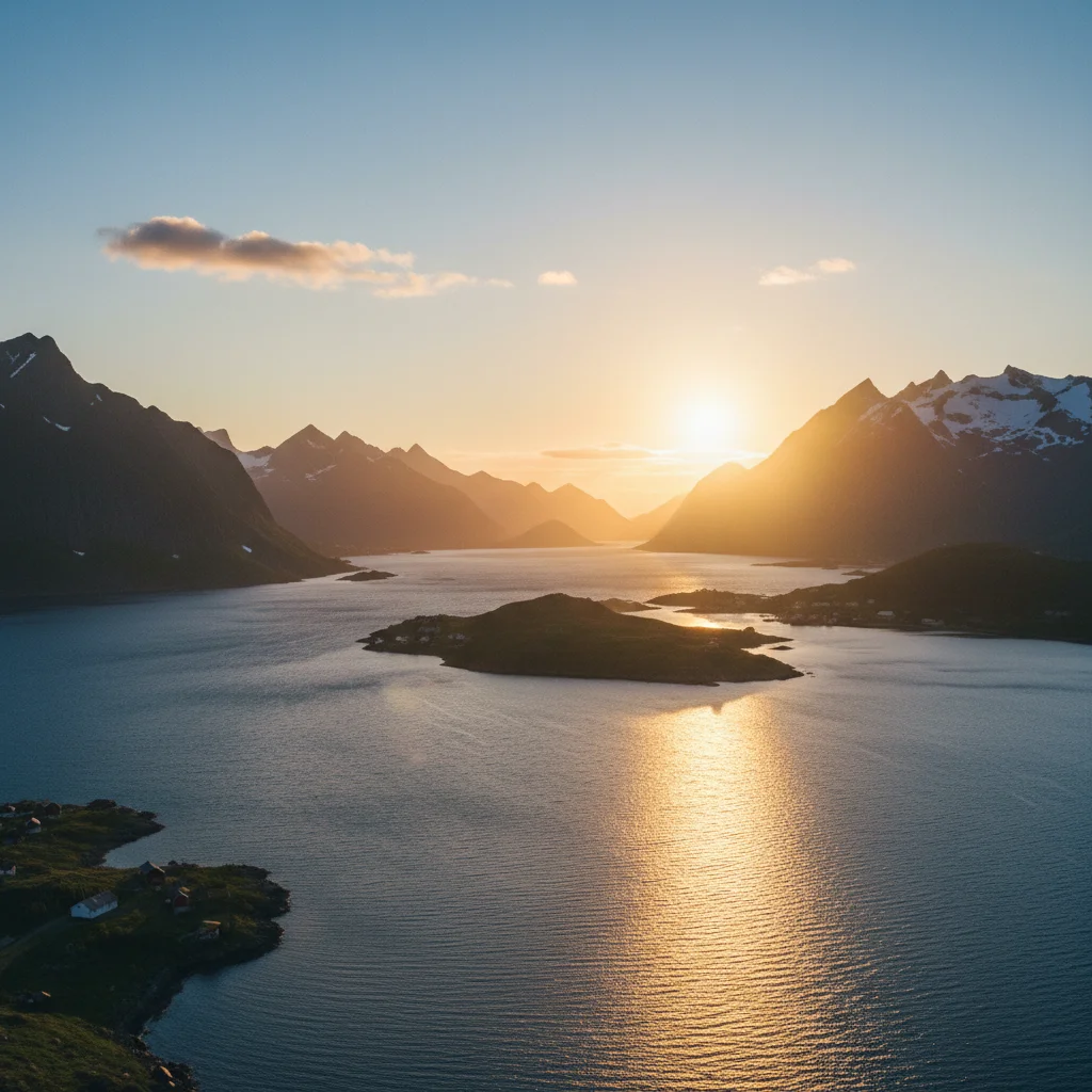 Mitternachtssonne über den Vesterålen mit goldener Beleuchtung