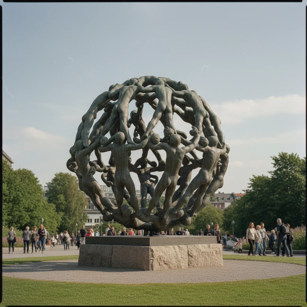 Das Lebensrad im Vigeland-Park, eine kreisförmige Bronzeskulptur