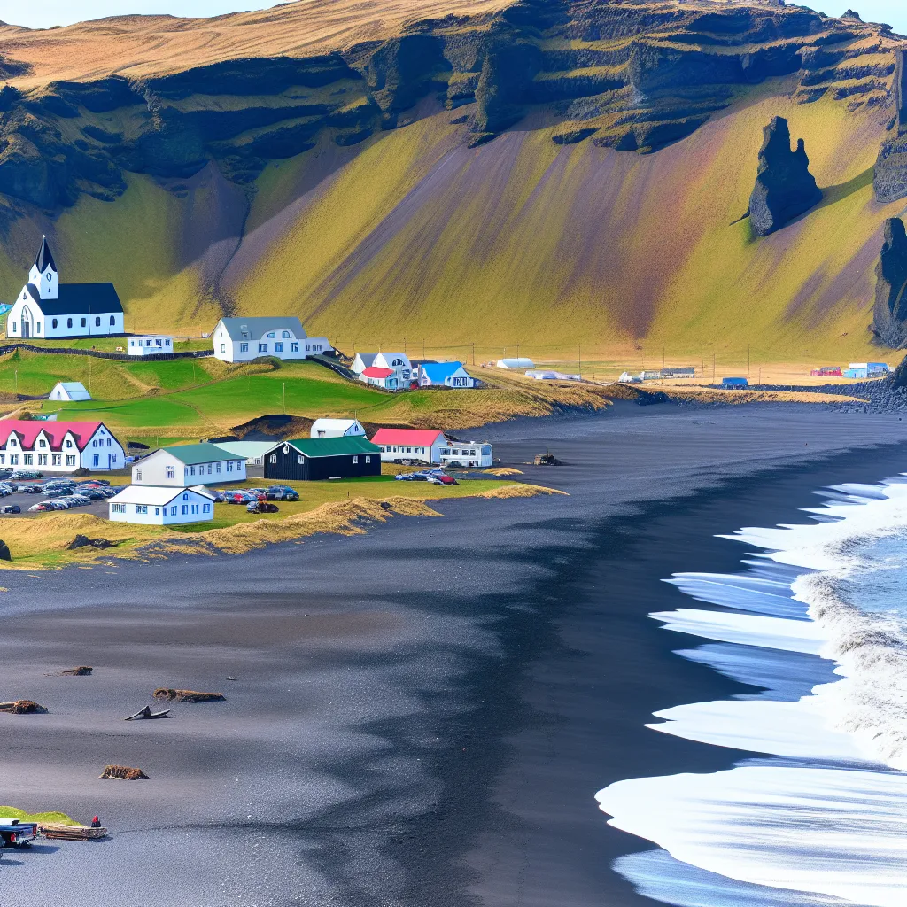 Vík í Mýrdal mit Blick auf die schwarzen Strände