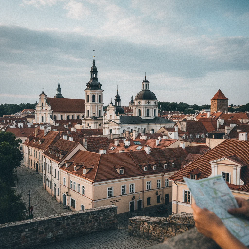 Blick über die Altstadt von Vilnius mit barocken Kirchtürmen