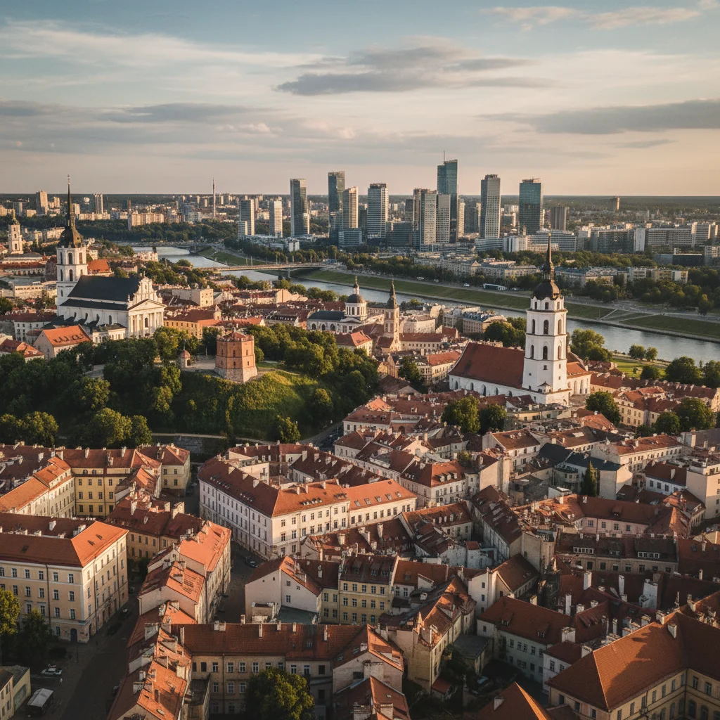 Panorama von Vilnius mit Altstadt und modernen Hochhäusern