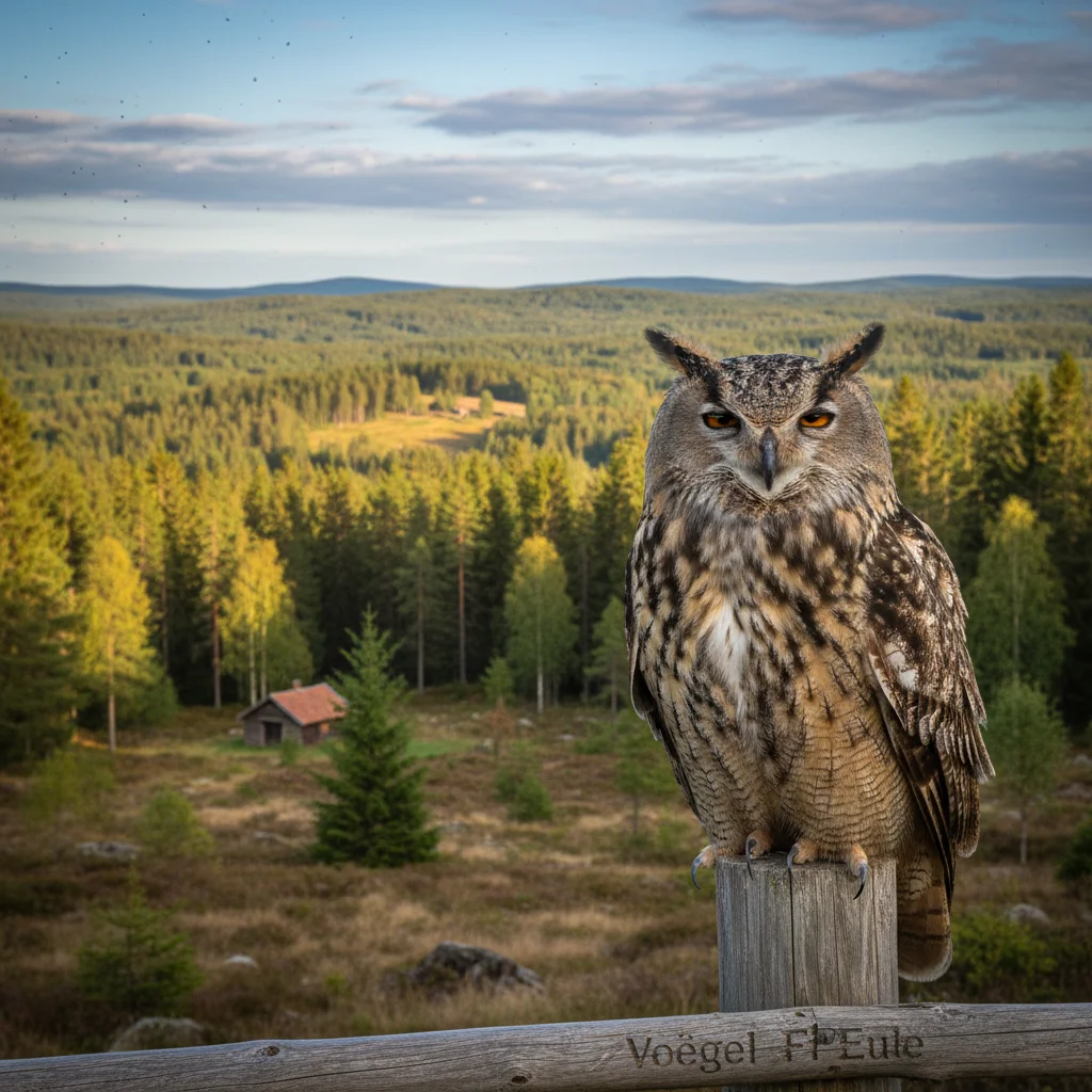 Bartkauz auf einem Ast im finnischen Wald