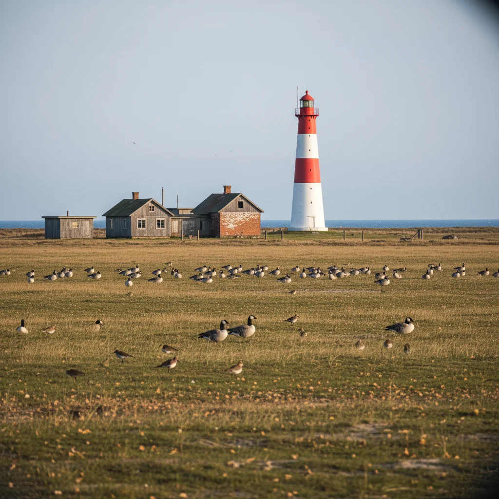 Vogelbeobachtungsstation Ottenby auf der Südspitze von Öland mit Leuchtturm Långe Jan im Hintergrund