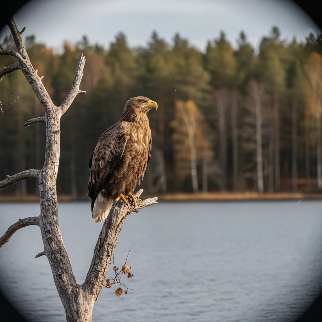 Seeadler im Flug über der schwedischen Schärenküste mit ausgebreiteten Schwingen