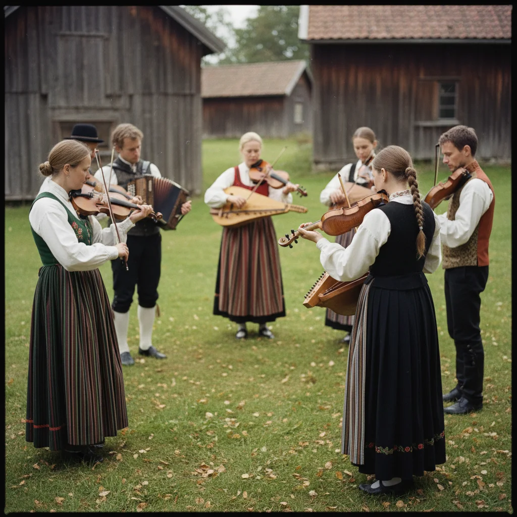 Spielleute bei einem Spelmansstämma in Schweden, Fiddler im Kreis